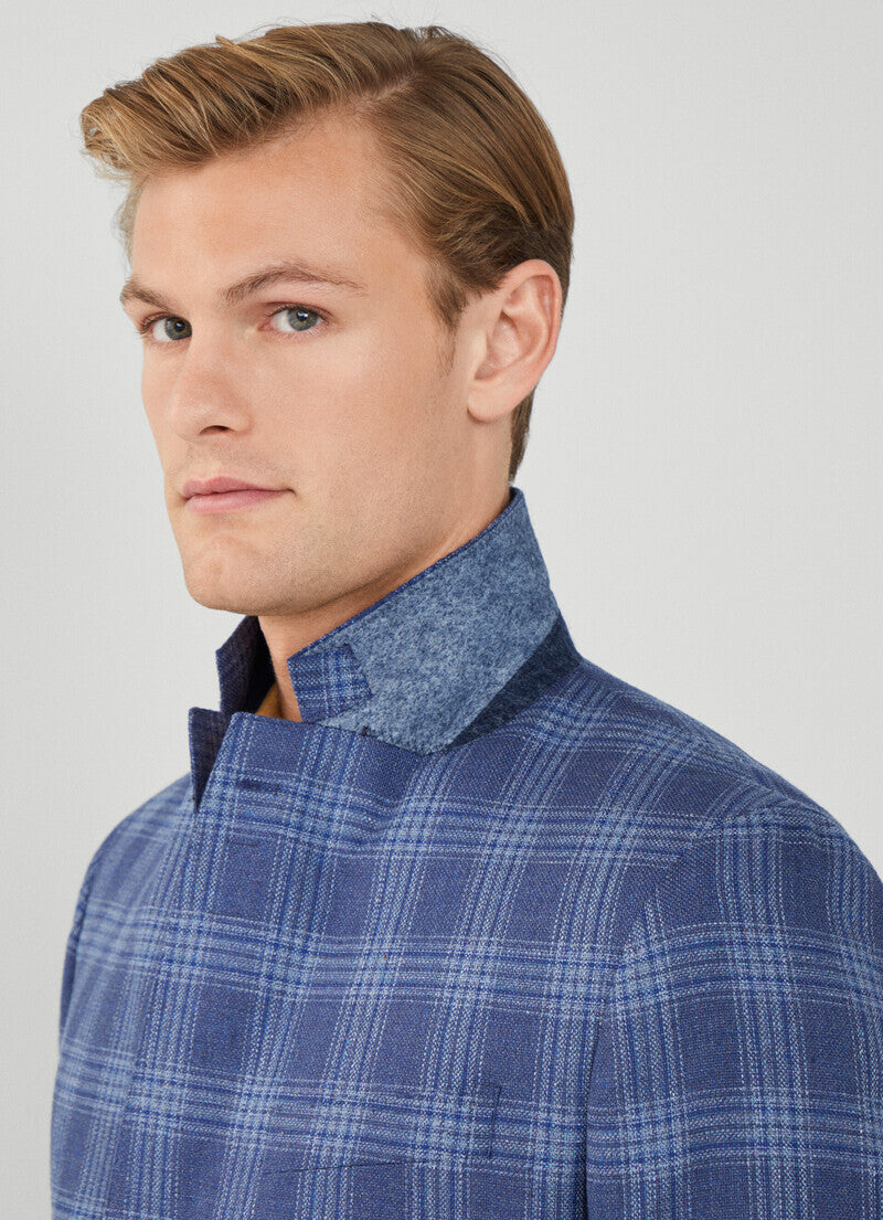 ウール＆シルクチェックブレザー / ブルー