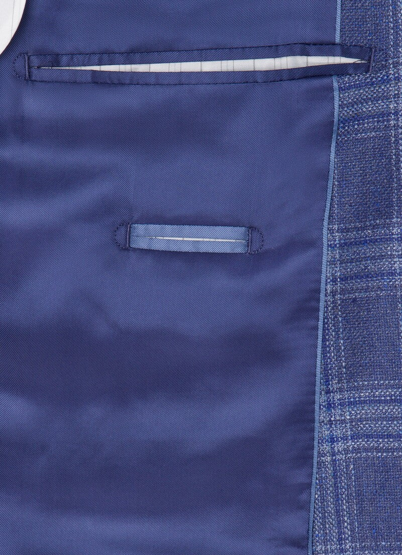 ウール＆シルクチェックブレザー / ブルー