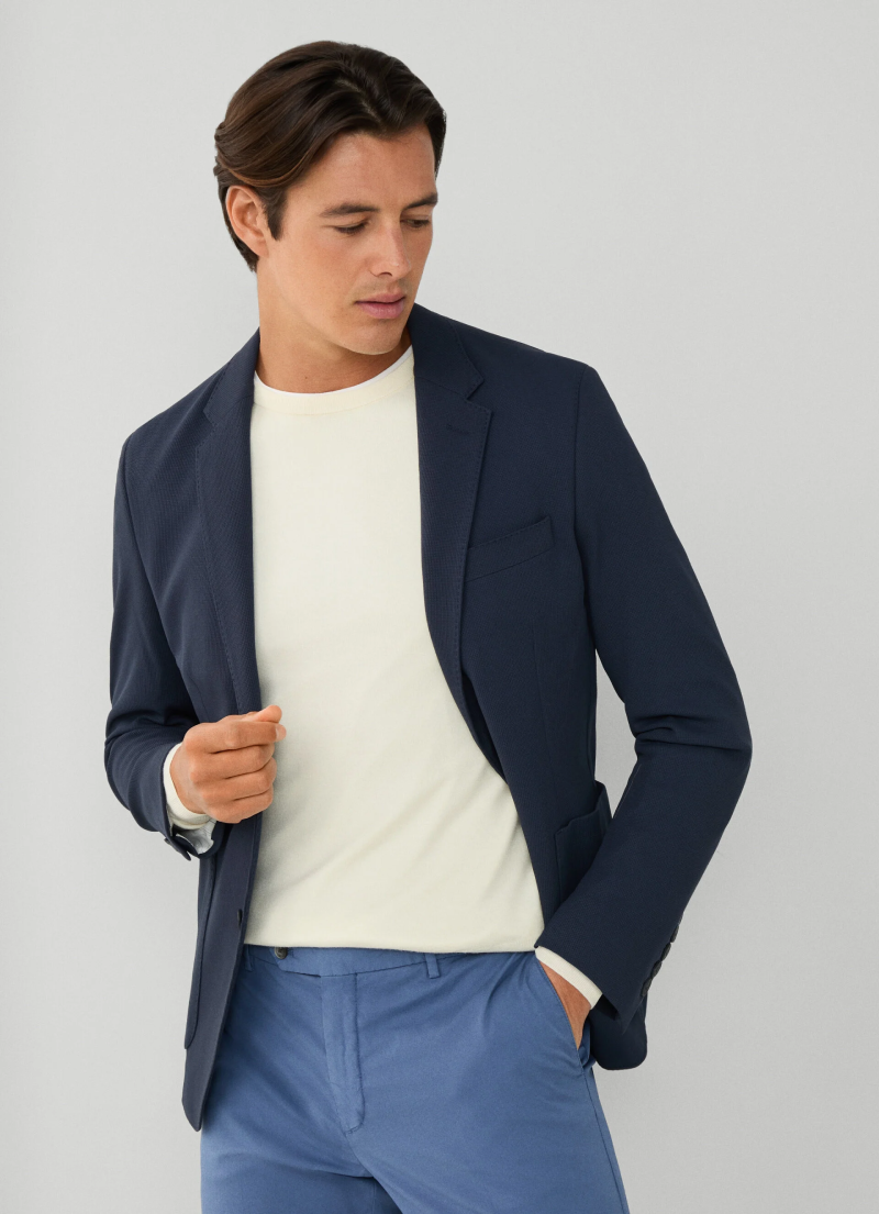 テクスチャード ニットジャケット / ネイビー