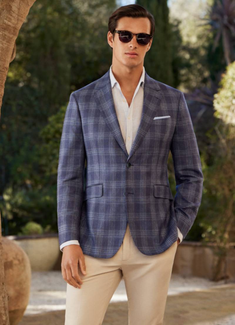 ウール＆シルクチェックブレザー / ブルー