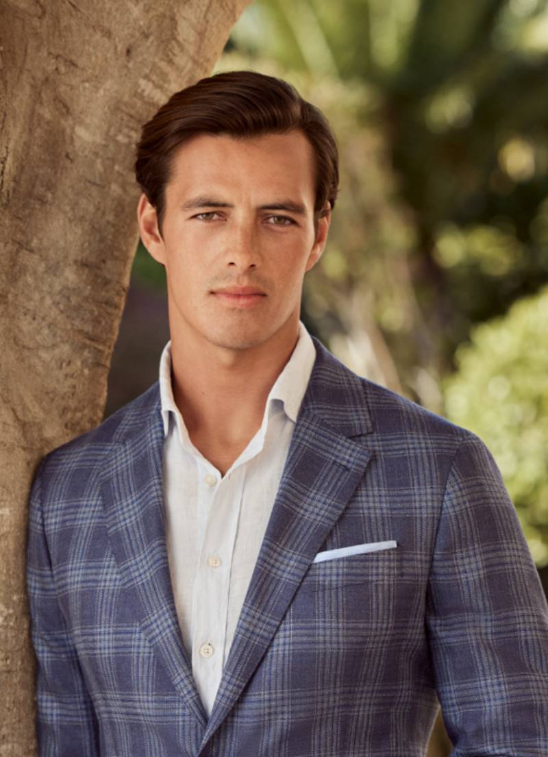 ウール＆シルクチェックブレザー / ブルー