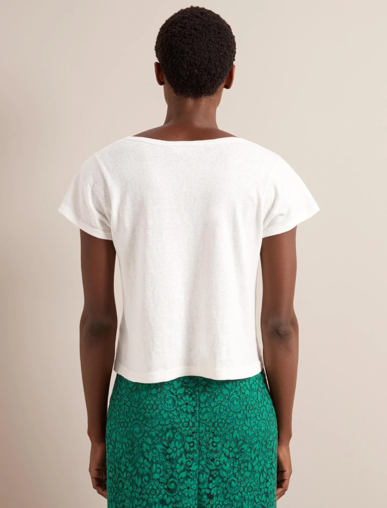 Madison リネンブレンド ラウンドネック ニット Tシャツ / ホワイト