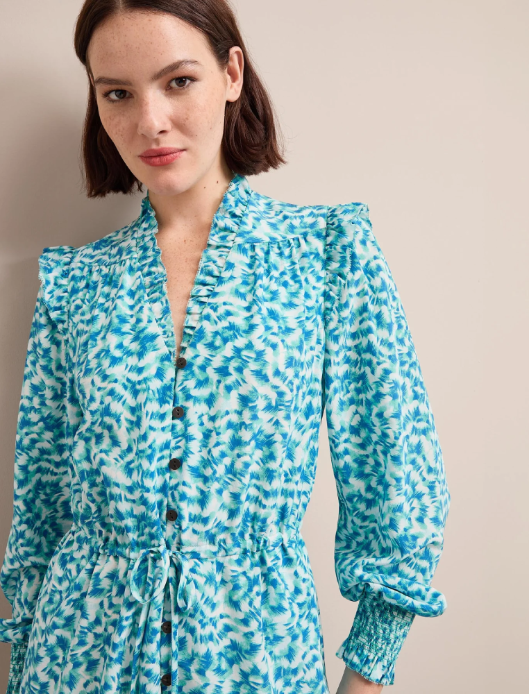 Stella シルク ミディドレス / ブルー×グリーン