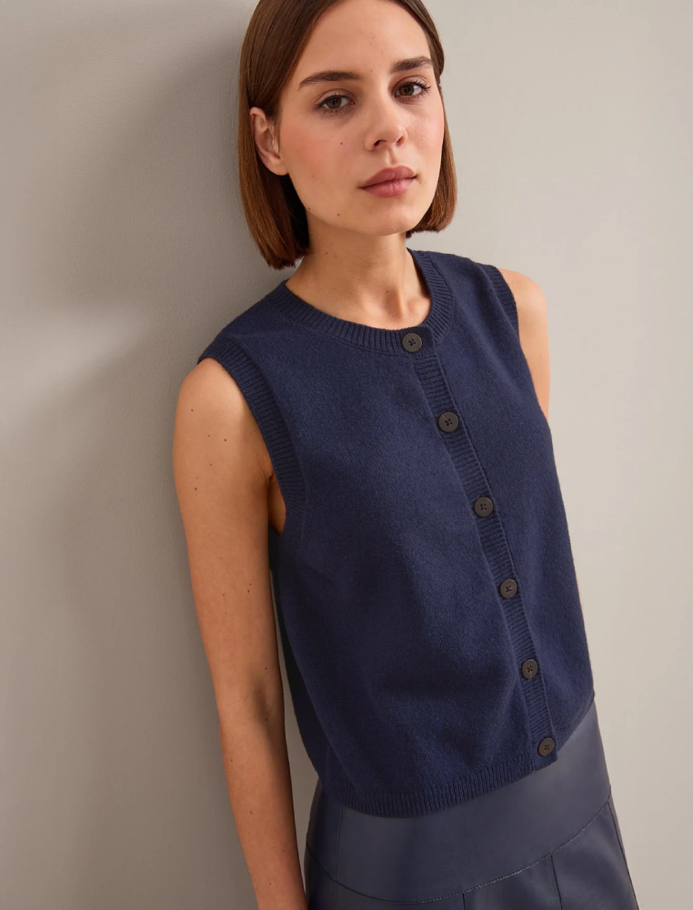 Wesley コットンブレンド ウエストコート / ネイビー