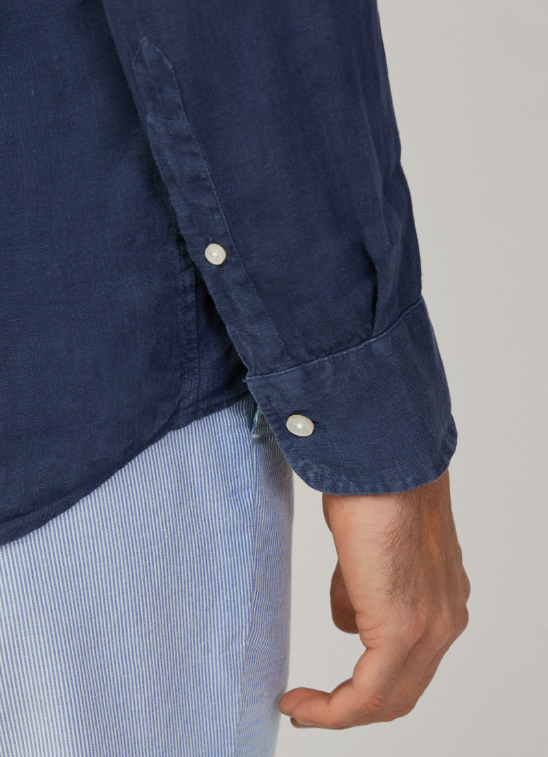テーラードフィット リネンポーターシャツ / インクブルー