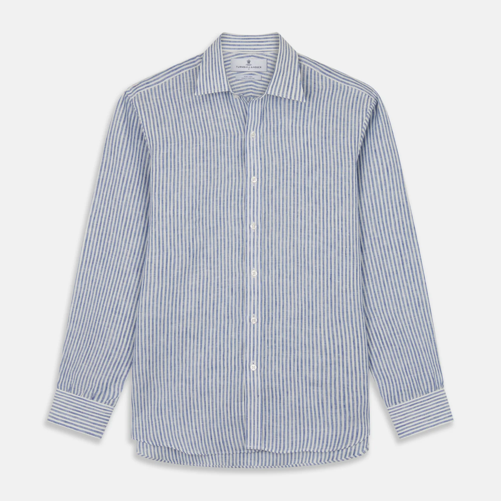 リネン ストライプ ウィークエンド フィット シャツ / スカイブルー